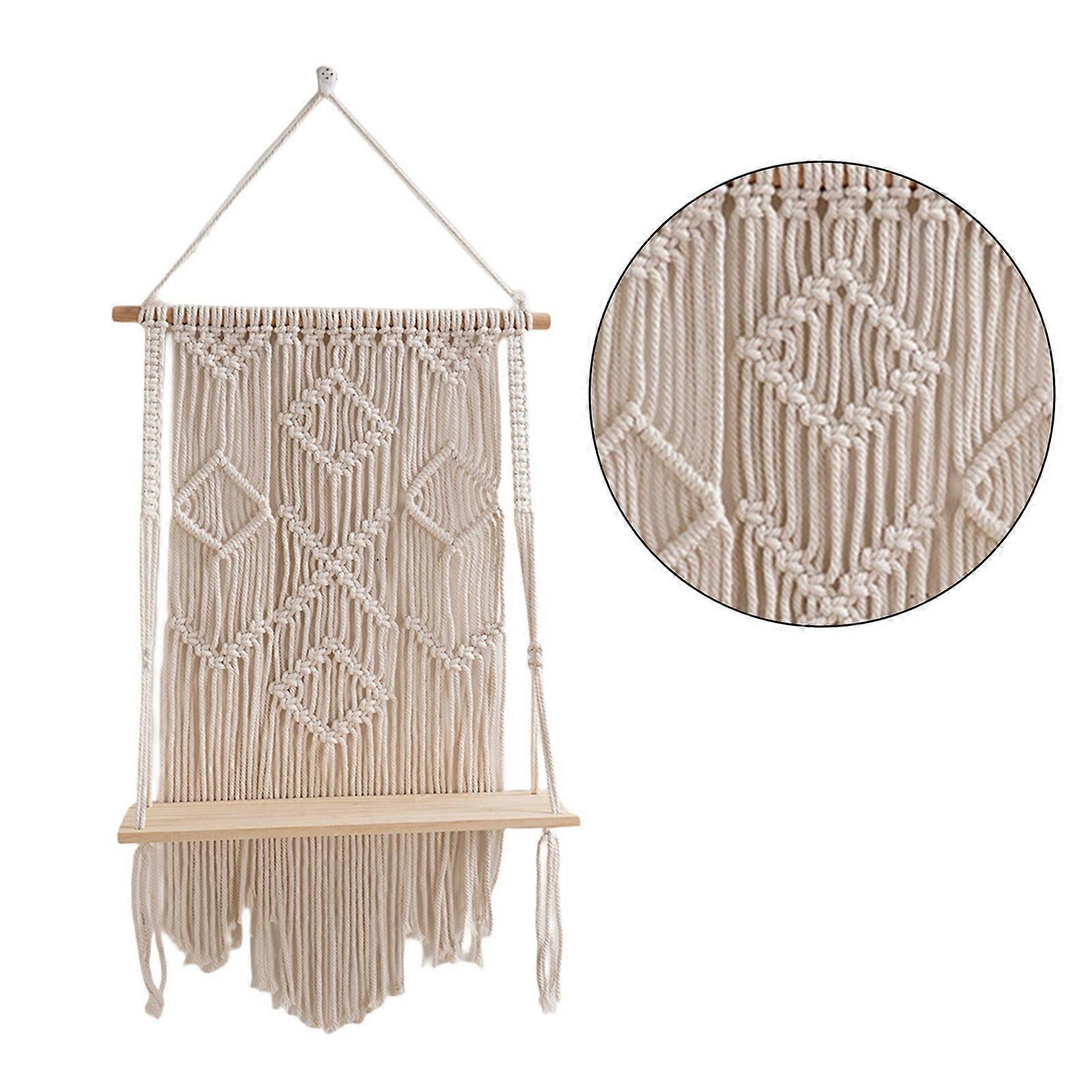 Decorative Shelf Handwoven Fringes Tapestry Mounted Storage Shelf Handcrafted Rack for Display and Organization Multicolor