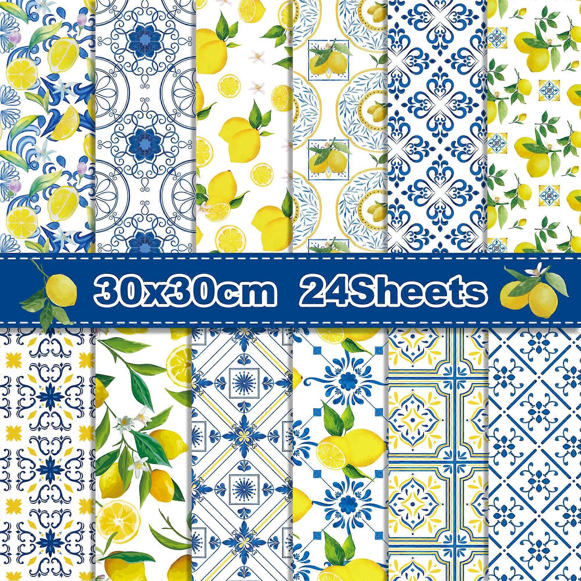 Scrapbook Paper Pad 12x12 Mediterranean Lemon 24 Sheets for Card Making Origami DIY