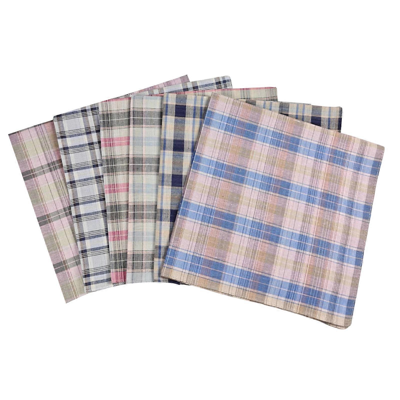 Multipurpose Cotton Kerchief Checkered Pattern Handkerchief Reusable Pocket Square For Outdoor Activity Formal Occasion  6 items