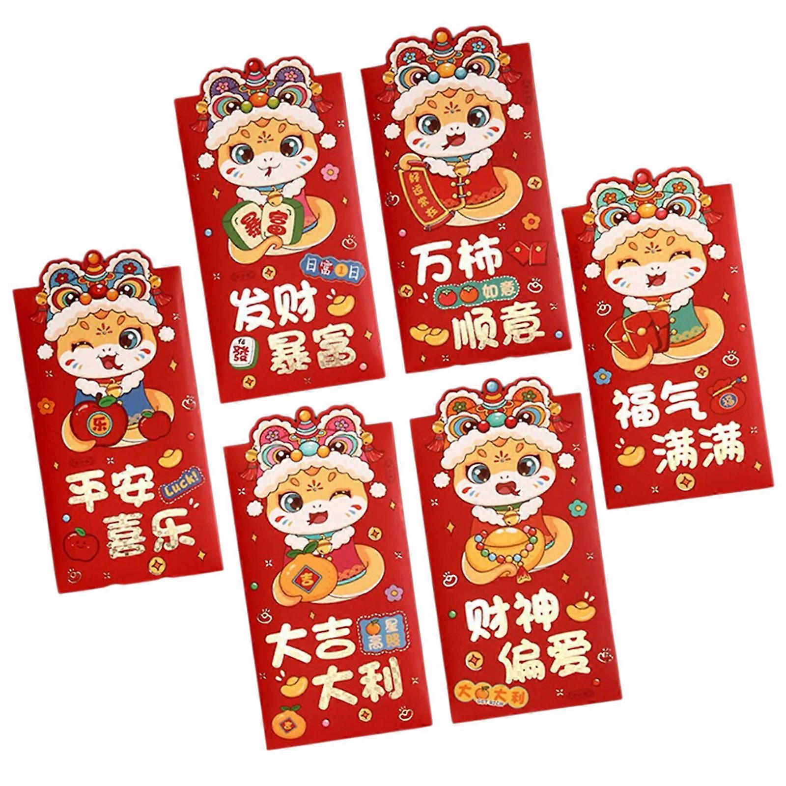 6Pcs Redness Envelopes for Traditional Spring Festival 2025 Snake Year Money Packets Gold Foil Hongbao for New Year Multicolor