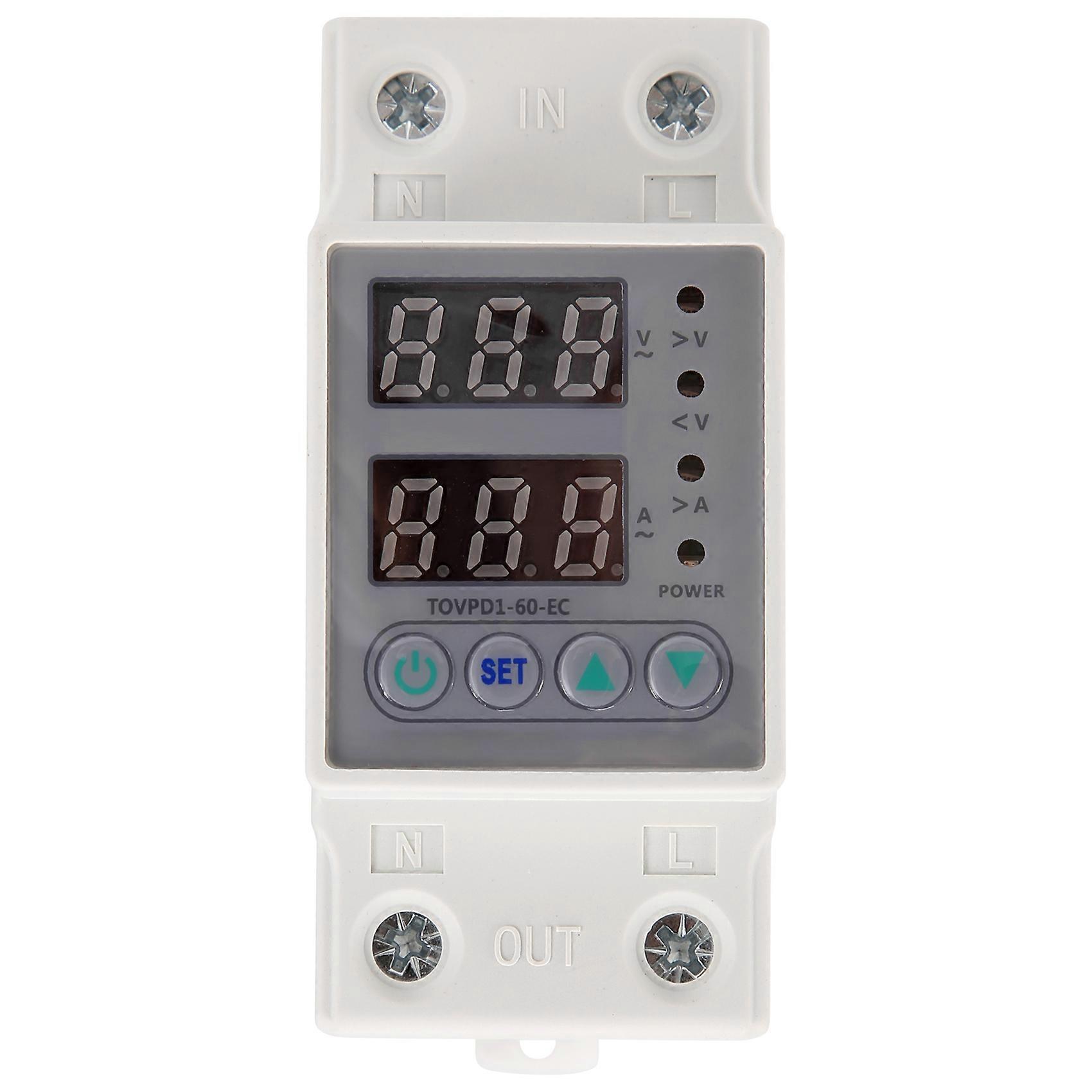 Din Rail Dual Display Adjustable over Voltage Current and Under Voltage Protective Device Protector Relay 60A 220V 230V