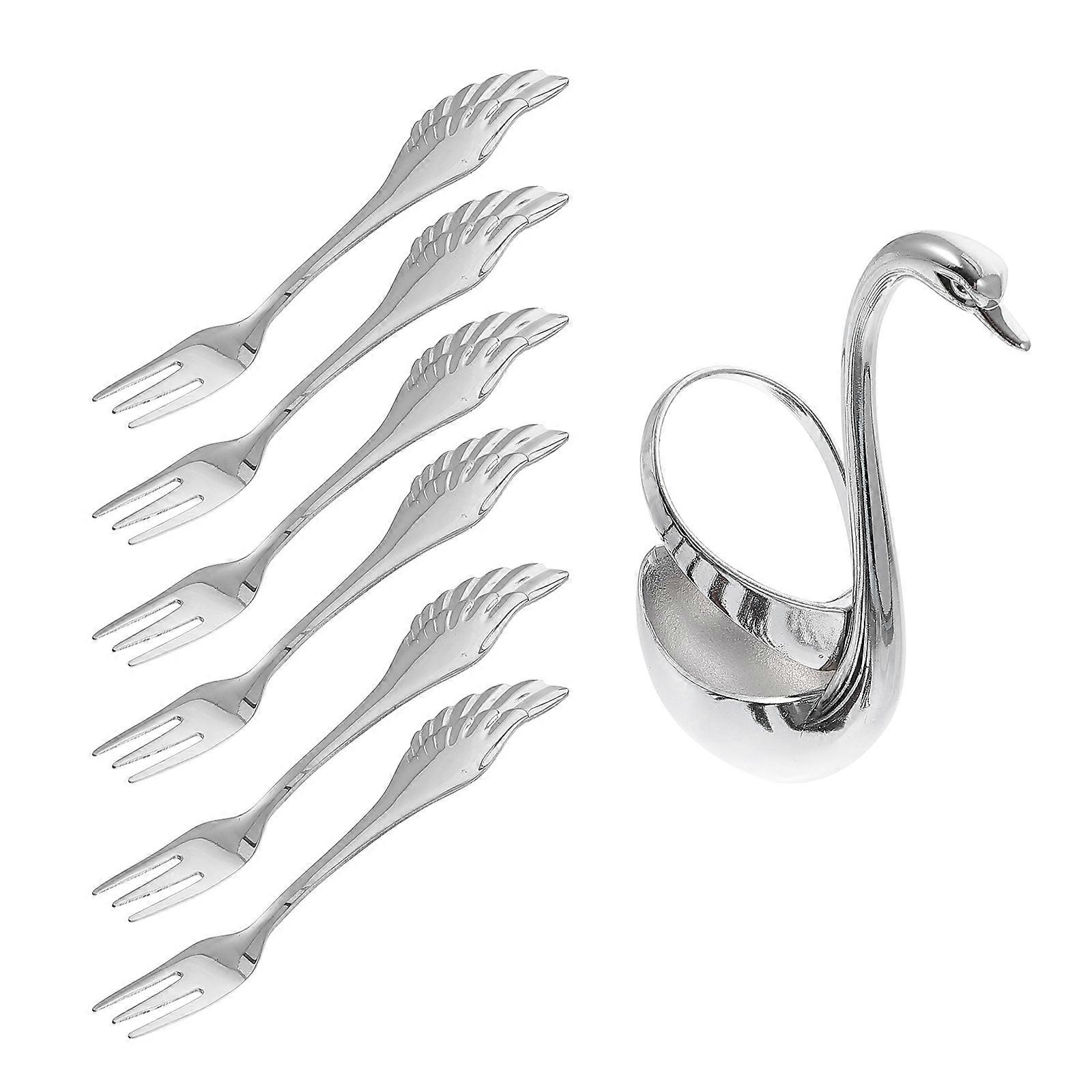 1 Set Creative Dinnerware Set Decorative Swan Base Holder with 6 Forks for Home