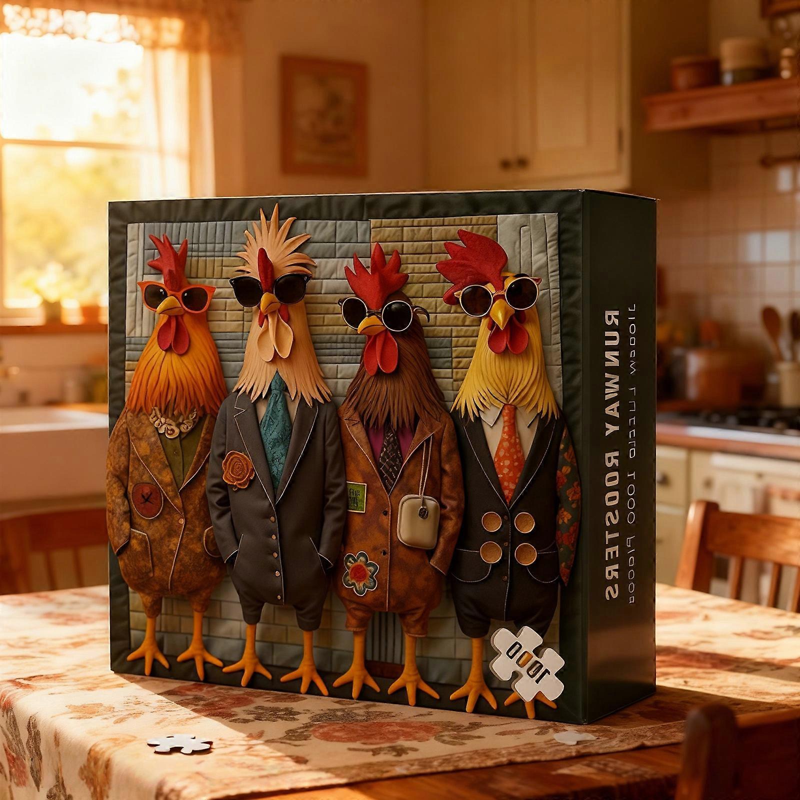 Stylish Rooster Art Puzzle, a unique gift for puzzle lovers and art enthusiasts. Multicolor