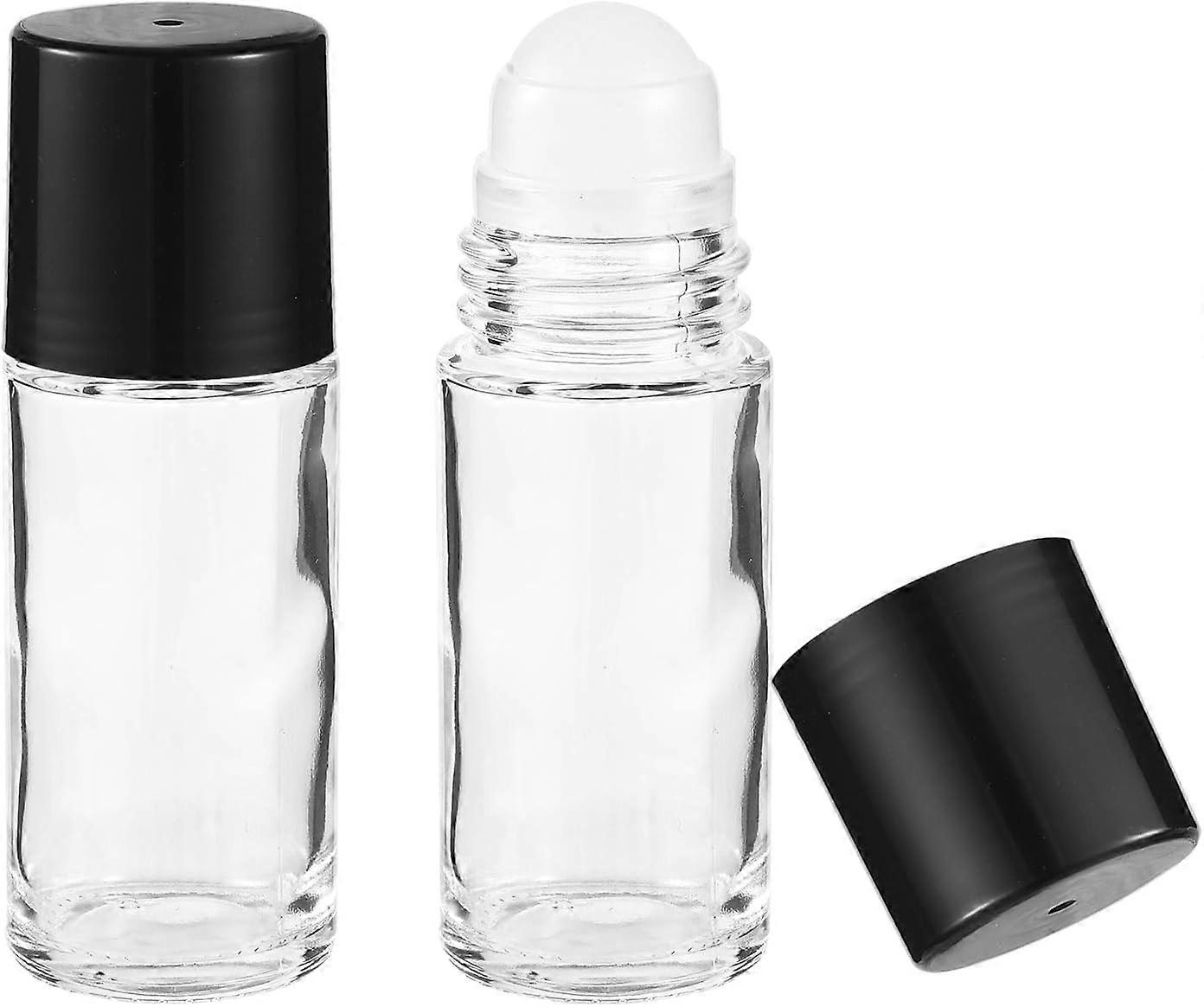 2pcs Black Clear Oil Roller Bottles, 1.06oz Portable Empty Roll On Ball Container Refillable Roller Deodorant Vials Leak-Proof Cosmetic