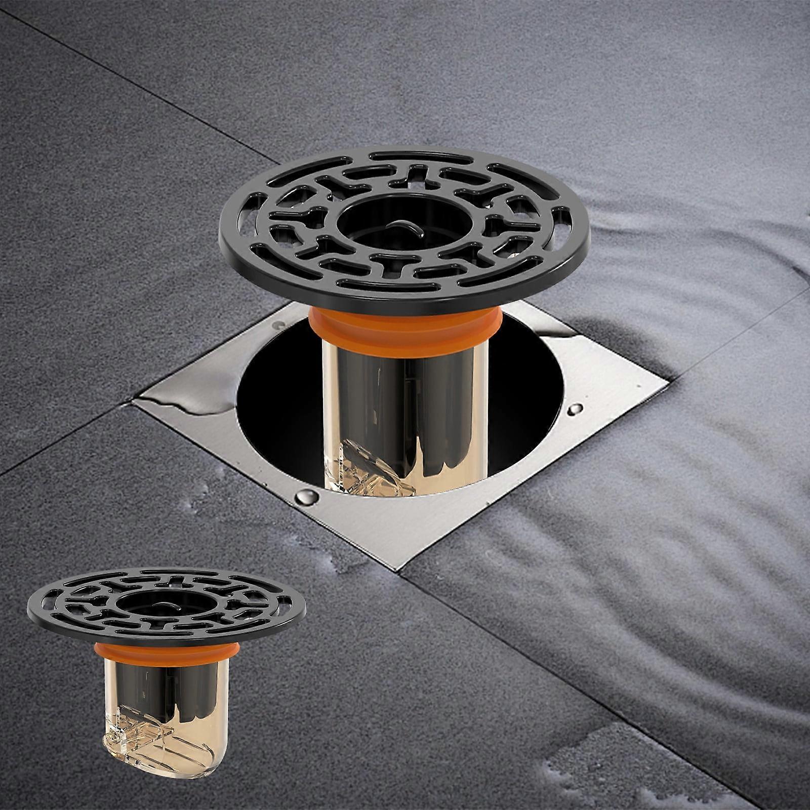 Round Shower Floor Drain in Black, Compatible with Backflow Preventer Magnetic Valve, One Way Sewer Core for Floor Water Drainage