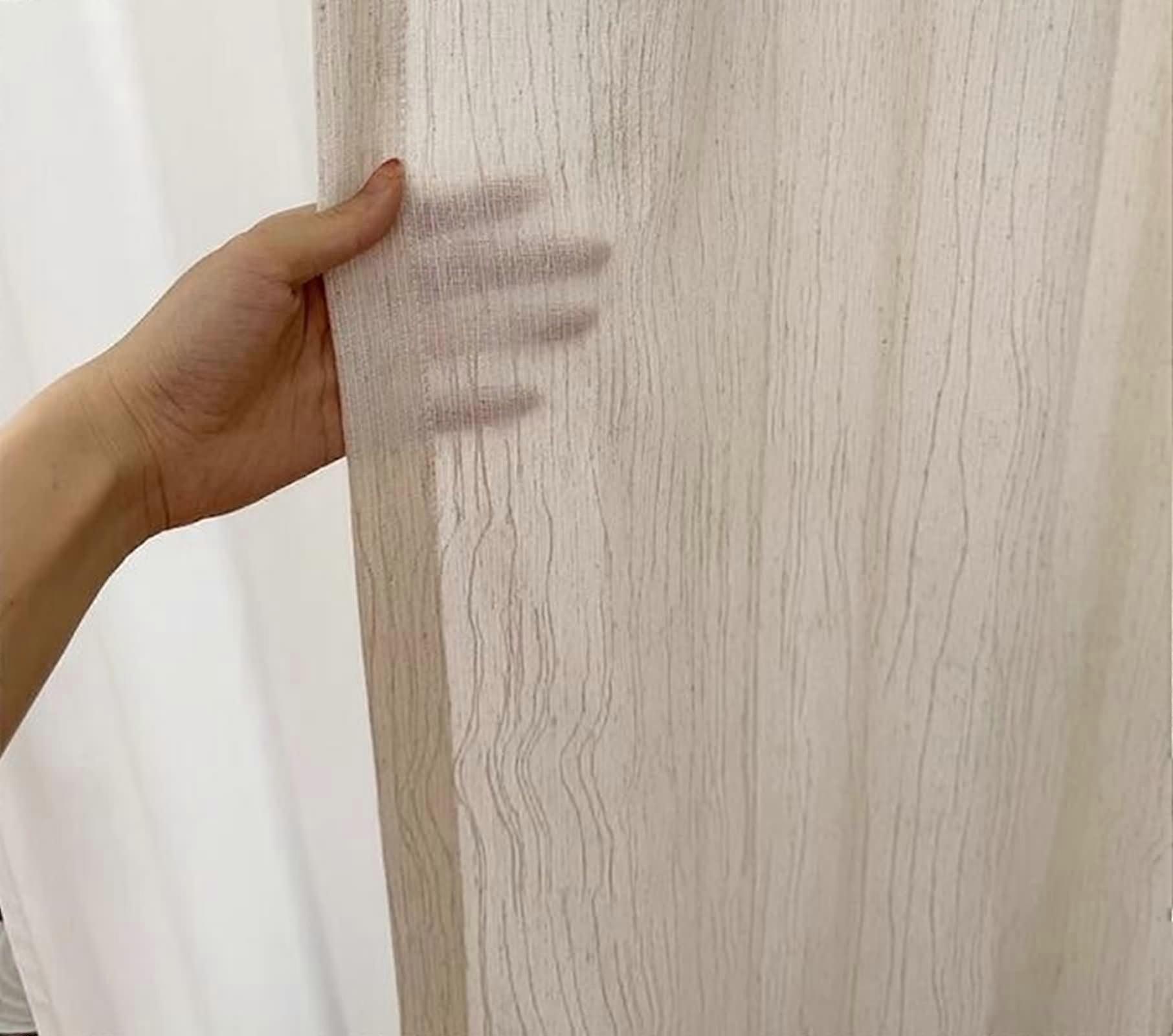 Linen Semi Sheer Grommet Curtains 52x45 Inch Set of 2 Striped Light Filtering for Bedroom