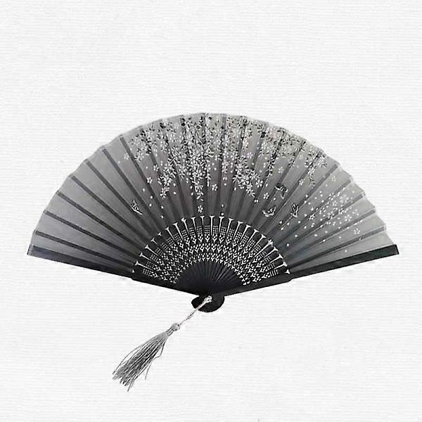 Silk Fan with Tassel - Black / White Moth