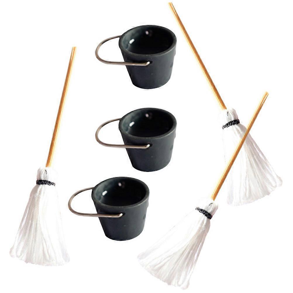 Miniature Cleaning Tool Mini Mop for Mini House 12Sets Bucket Kit
