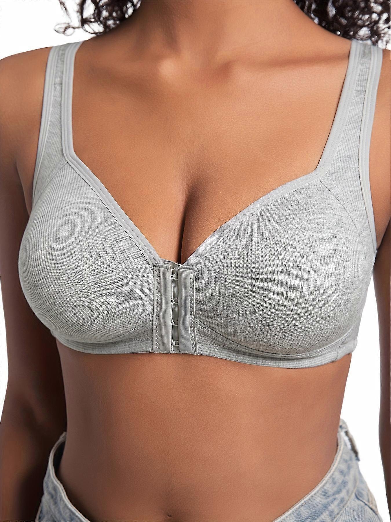 Women's Bra Wire-Free Front Closure Solid Color Full Coverage Fixed Cups More Considerate for Middle-Aged And Elderly Individual