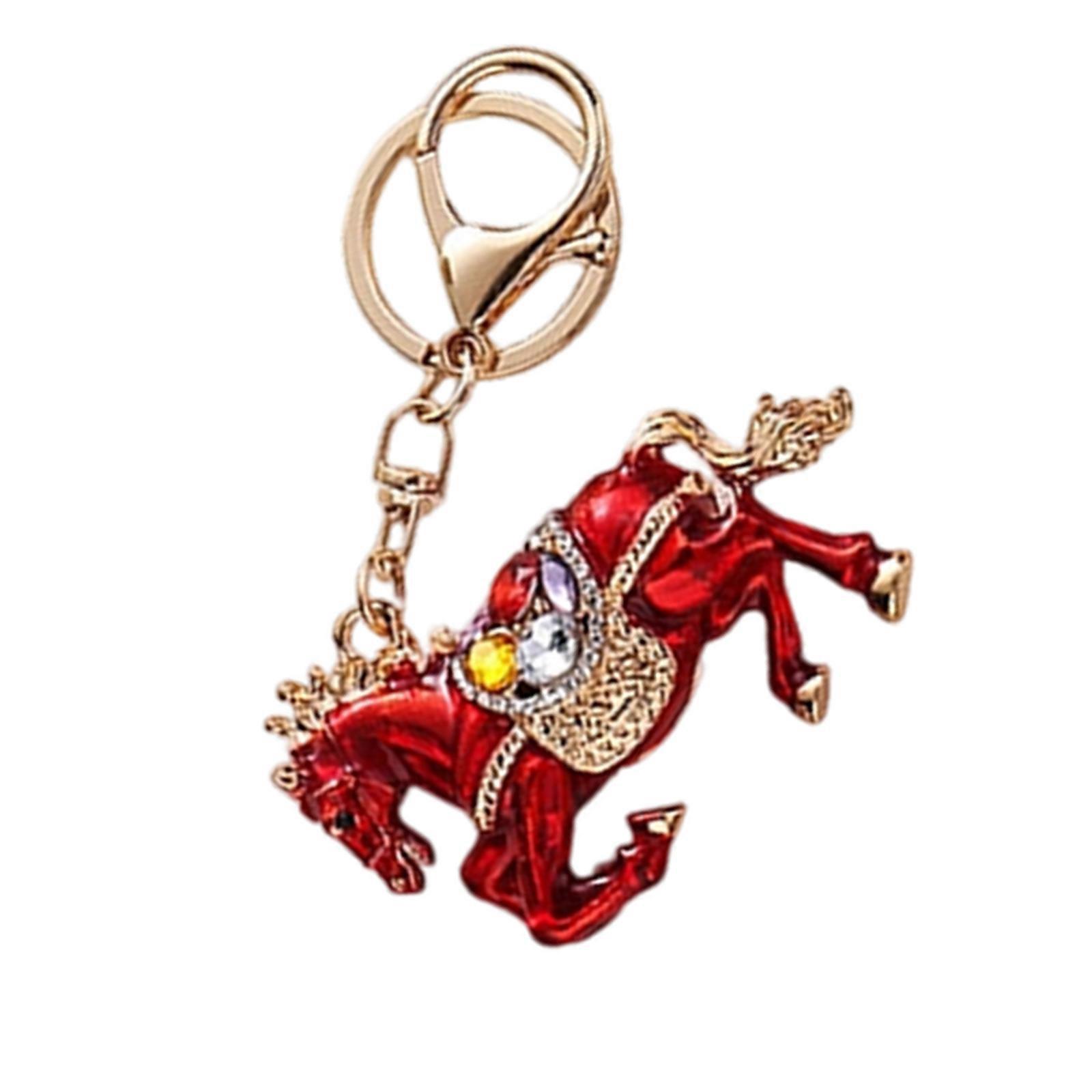 Multi Purpose Alloy Horse Keychain Chinese Zodiacal Inspired 3D Rhinestones Art Wallet Pendant for Various Items  Red