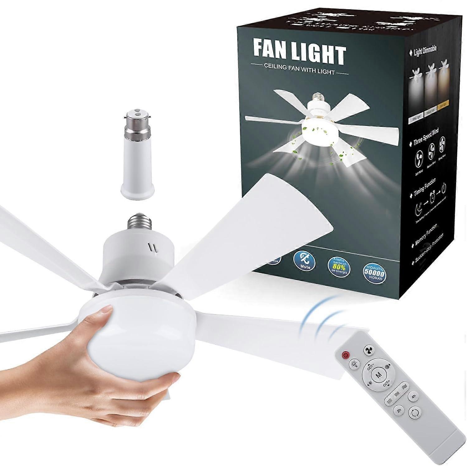Ceiling Fans with Lights and Remote Control, 15.74 Inch E27 Base Dimmable Fan Light, 3 Speed Adjustable 3000K-6000K for Bedroom and Living Room