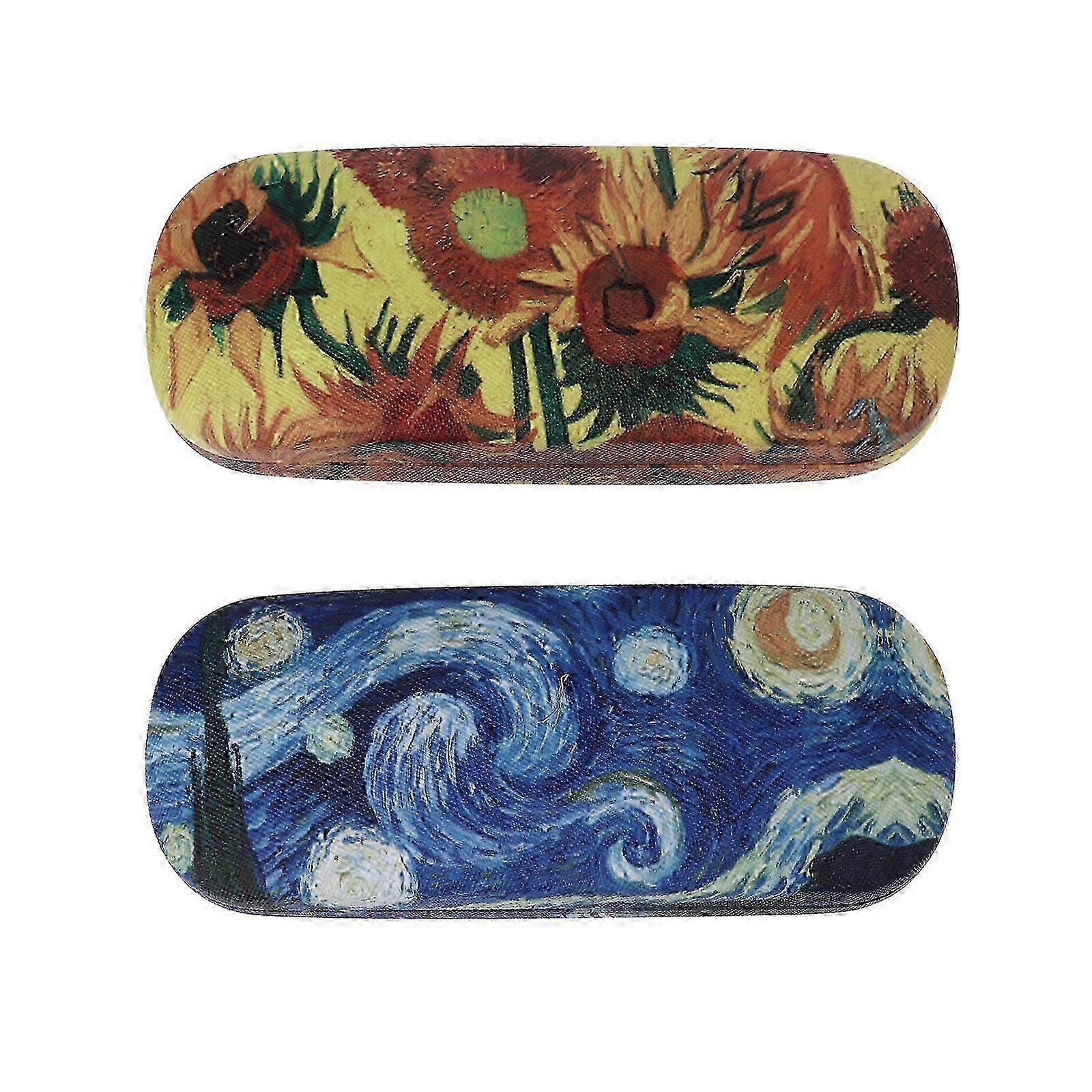 2pcs Oil Painting Pattern Eyeglasses Glasses Case Box Storage Container