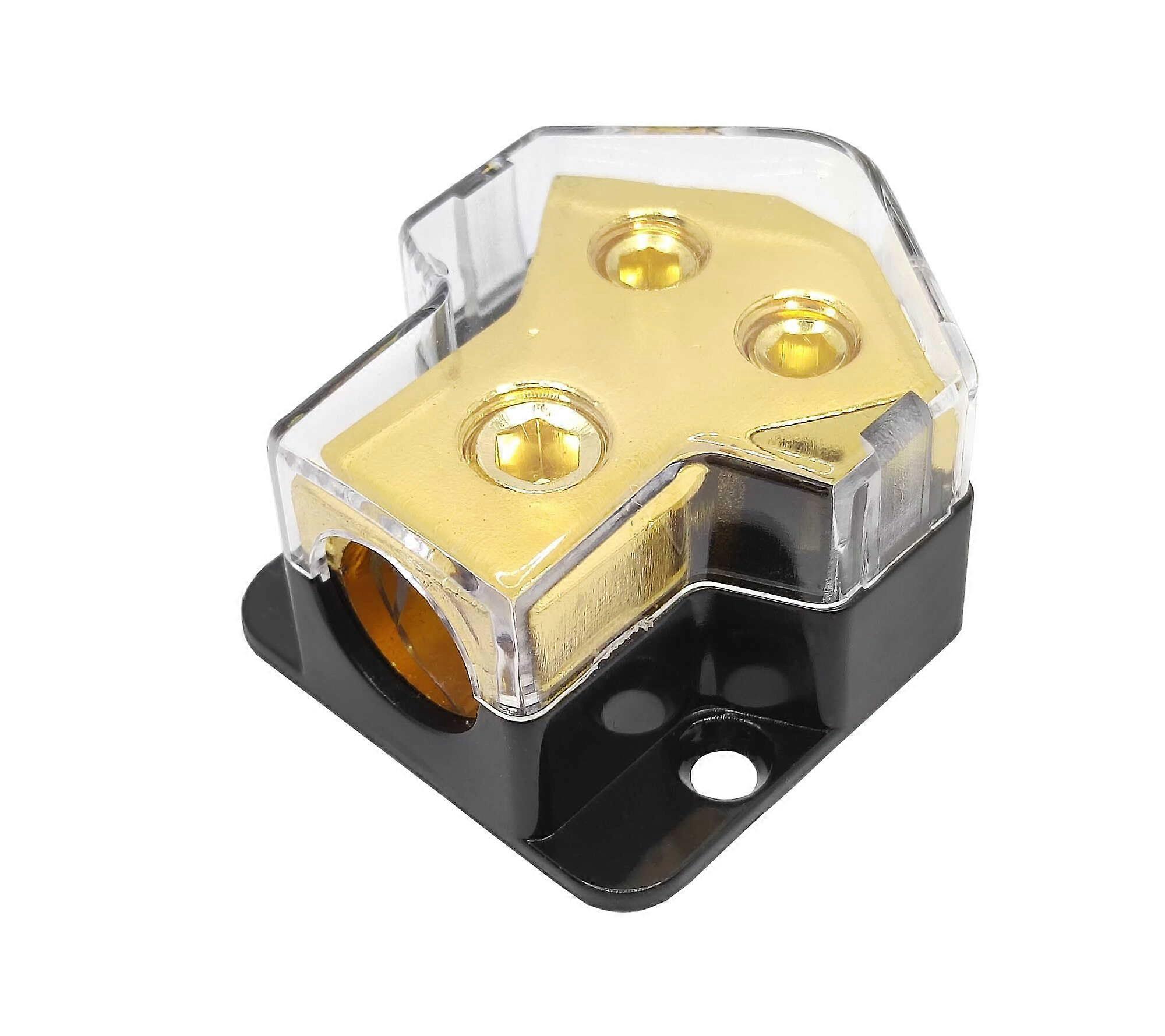 Car Audio Power Distribution Block 2 Way 1/0 Gauge In 4 Gauge Out Amplifier Splitter Golden Finish 1pcs
