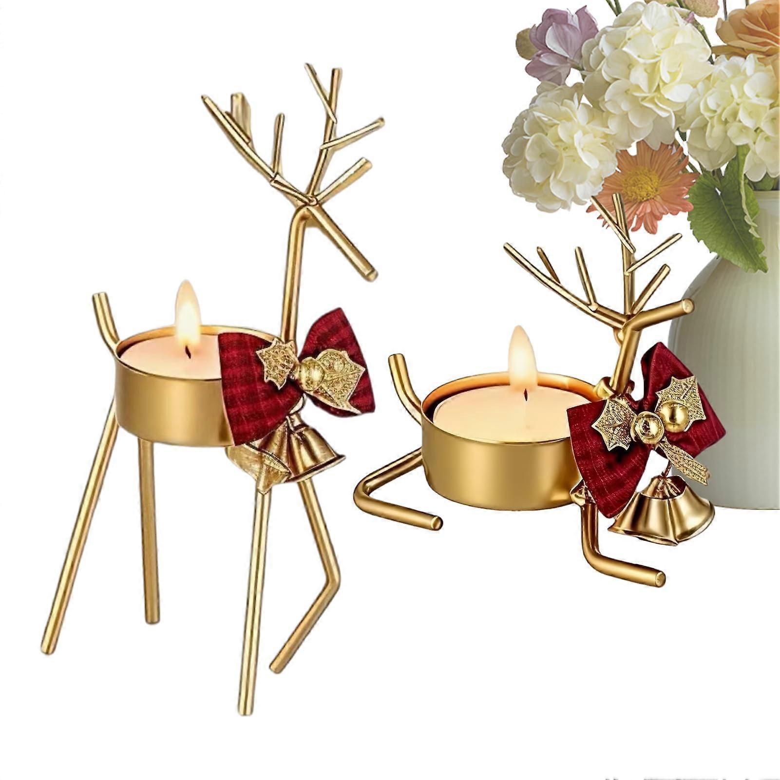 Christmas Candle Holder with Elegant Metal Reindeer Design, MultiLevel Tealight Display, RustResistant