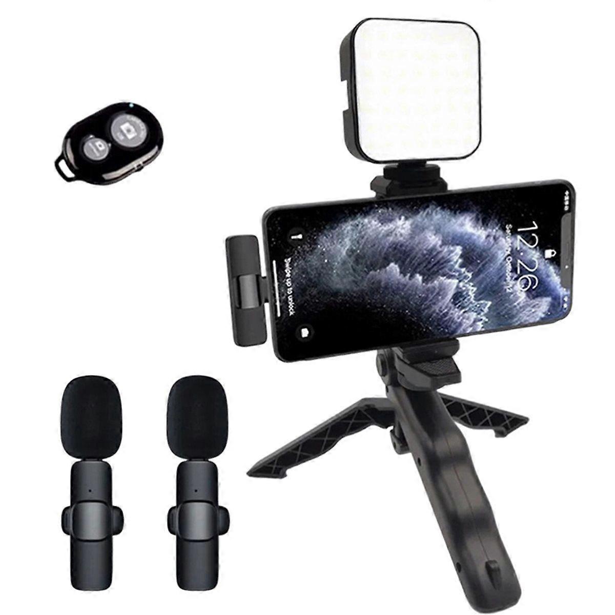 Smartphone Video Kit with Microphone LED Light Tripod Bluetooth & Portable Stabilizer for Photograp