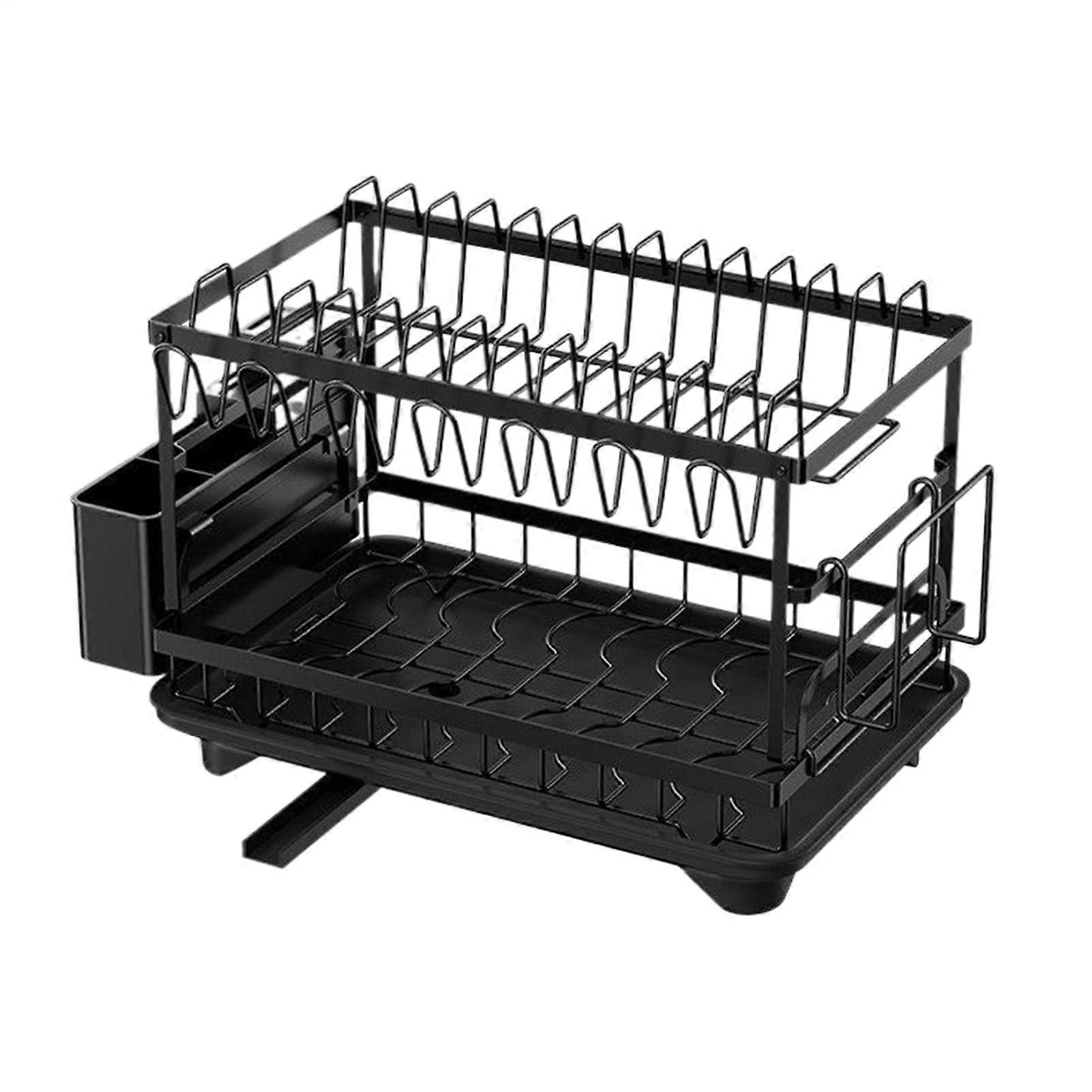 2 Tier Dish Drying Rack with Utensil Holder, Rustproof Frame and Adjustable Compartments for Kitchen