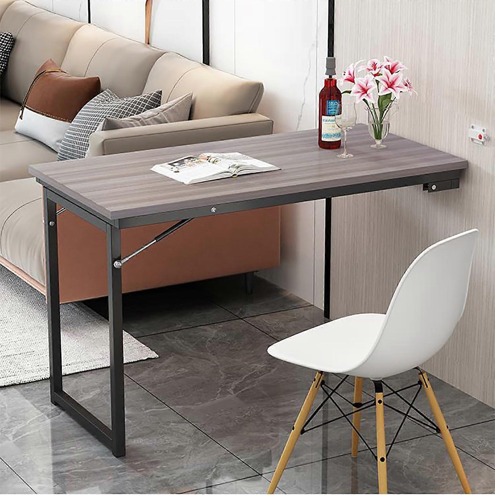 Wall Mounted Folding Table with SpaceSaving Design for Home Office, 120x60x75cm Grey Walnut