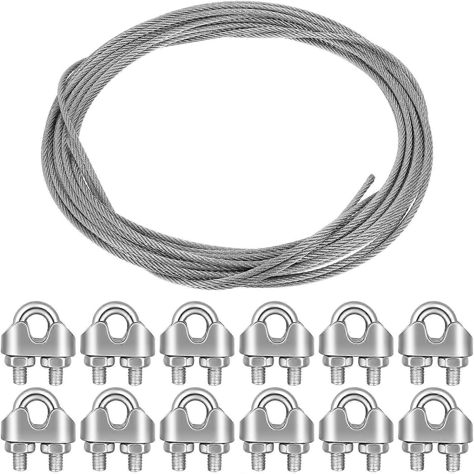 Tension Wire Ropes with Cable Clamps for Fastener 4Sets Silver