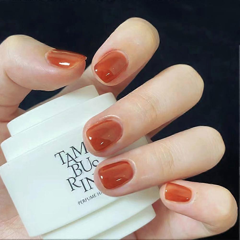 Short Square Press On Nails Milky Orange Glossy Fake Nails for Fall with Multiple Sizes and Prep Tools
