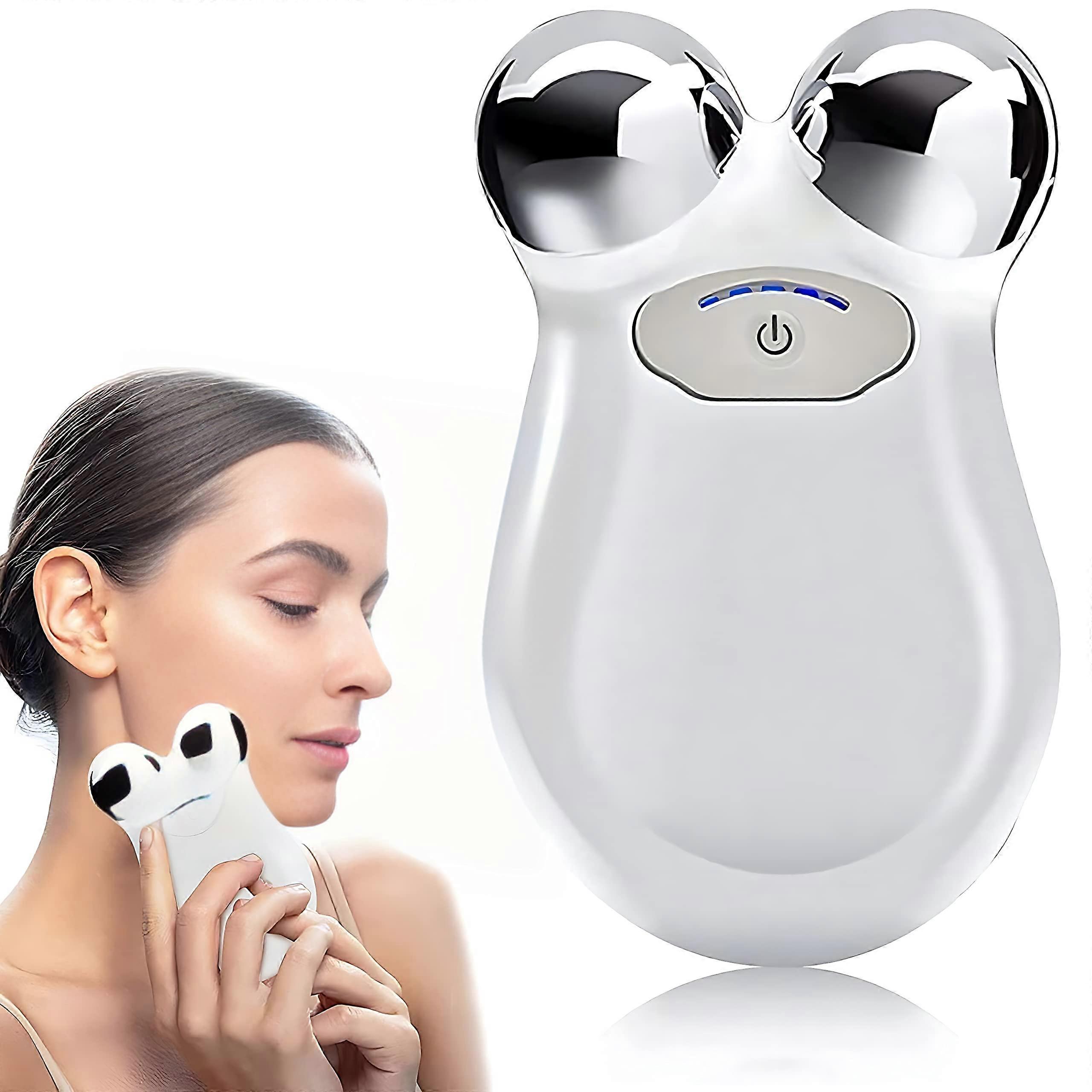 Microcurrent Facial Device Roller with Wrinkle Reduction, USB Rechargeable Face Lifting Tool  White