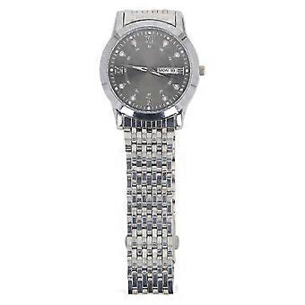 Orologio da uomo con cinturino in metallo, doppio calendario, data e giorno, quadrante luminoso con decorazioni in strass, orologio al quarzo, argento 2025