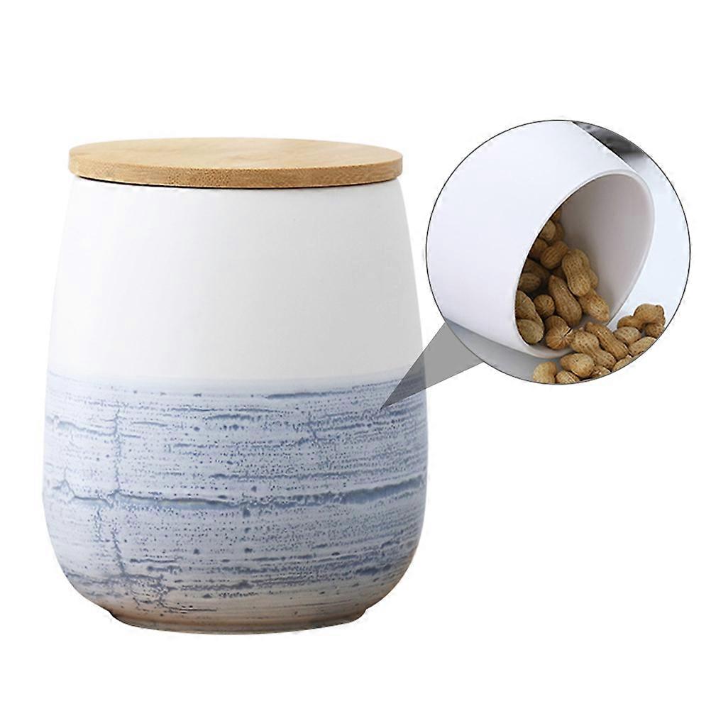 Ceramic Candy Jar Food Storage Sealed Container Keep Fresh Large Size Blue 1Pcs