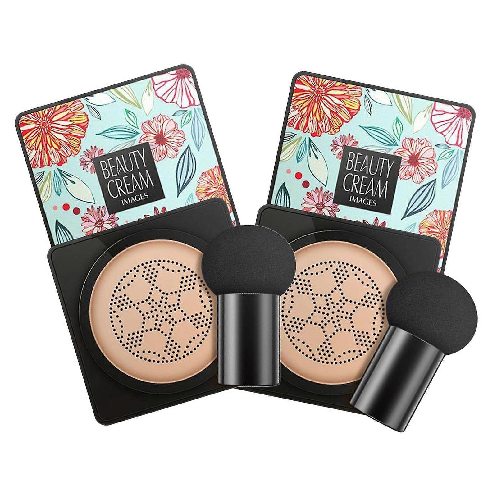 2 Pack BB Cream Mushroom Head Foundation, Long Lasting Moisturizing Coverage, Natural Finish Set