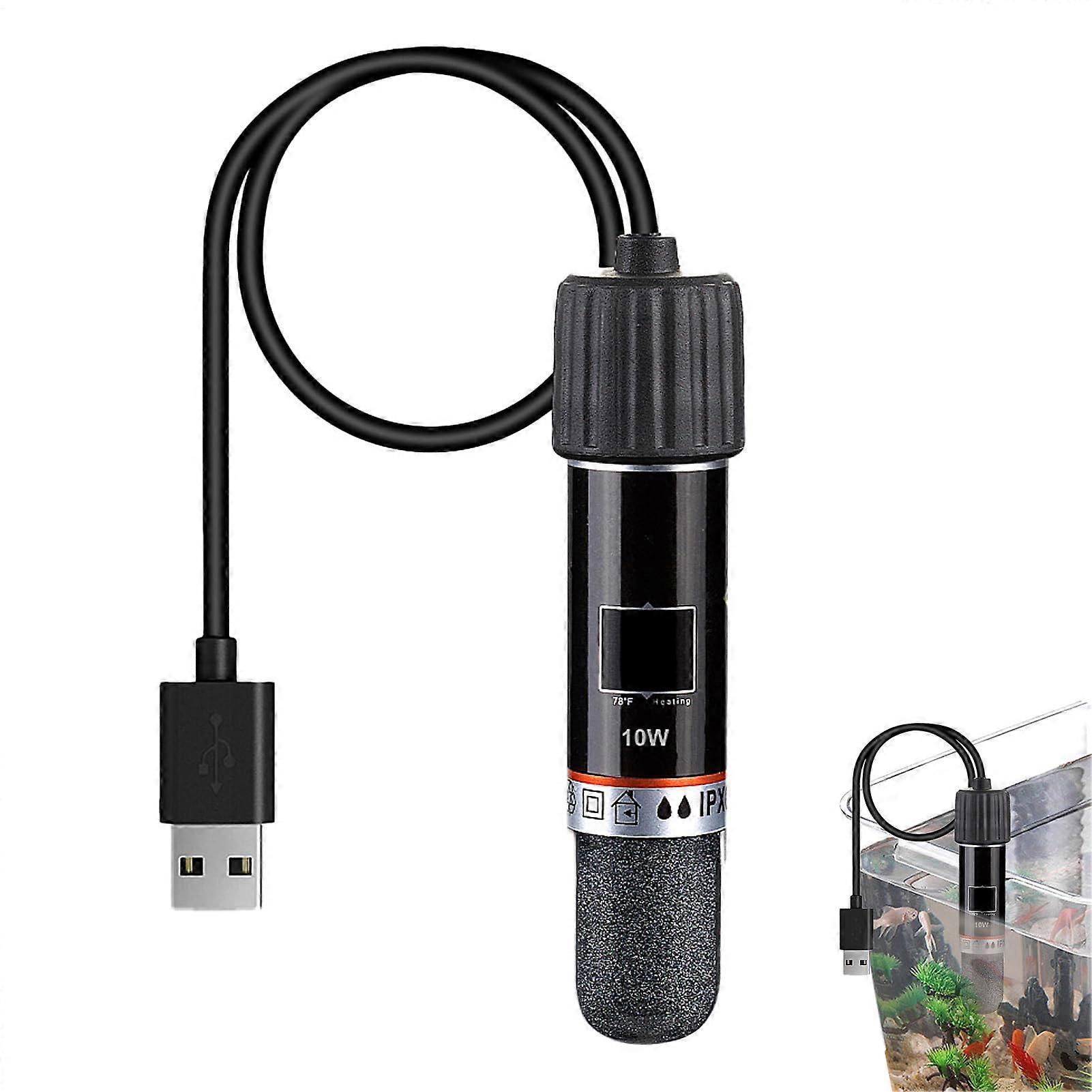 Aquarium Heater 10W USB Powered with Stable Temperature Control for Small Fish Turtle Tanks