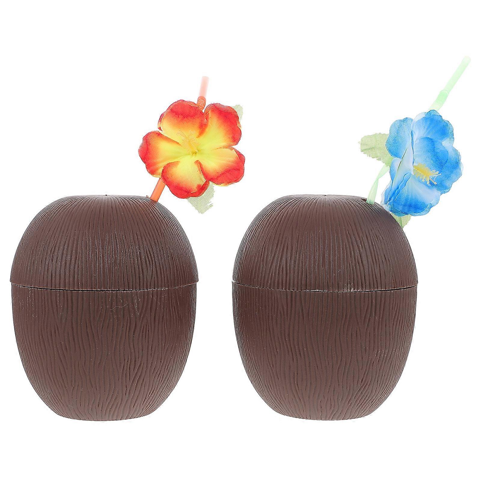 Pool Party Cups Coconut Shape Decorative Cups Summer Plastic Brown Drinking 2 Pcs