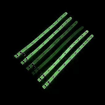 A silicone collar with glow-in-the-dark patterns and a bell, suitable for kittens to wear at night. It features an adjustable loop and is designed to 
