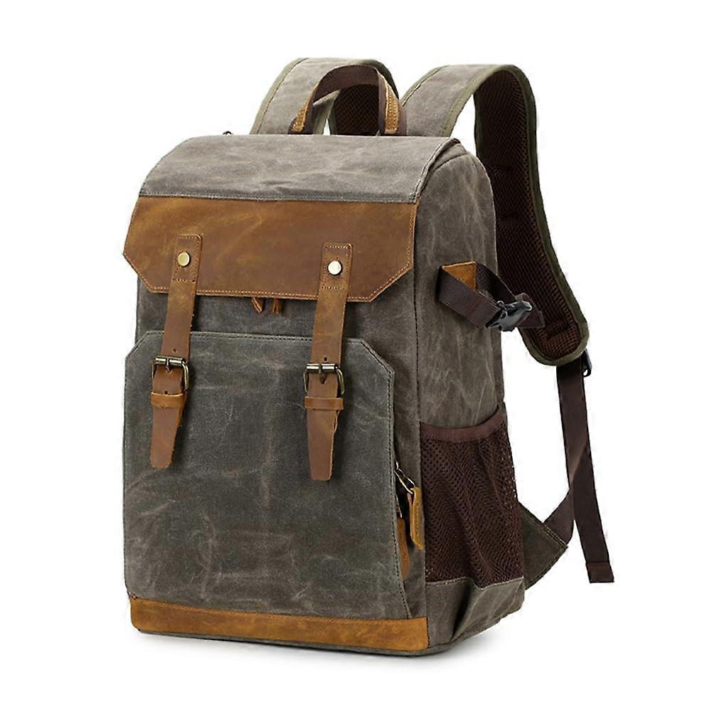 Waterproof Leather Vintage Camera Backpack with Laptop Compartment and Tripod Holder
