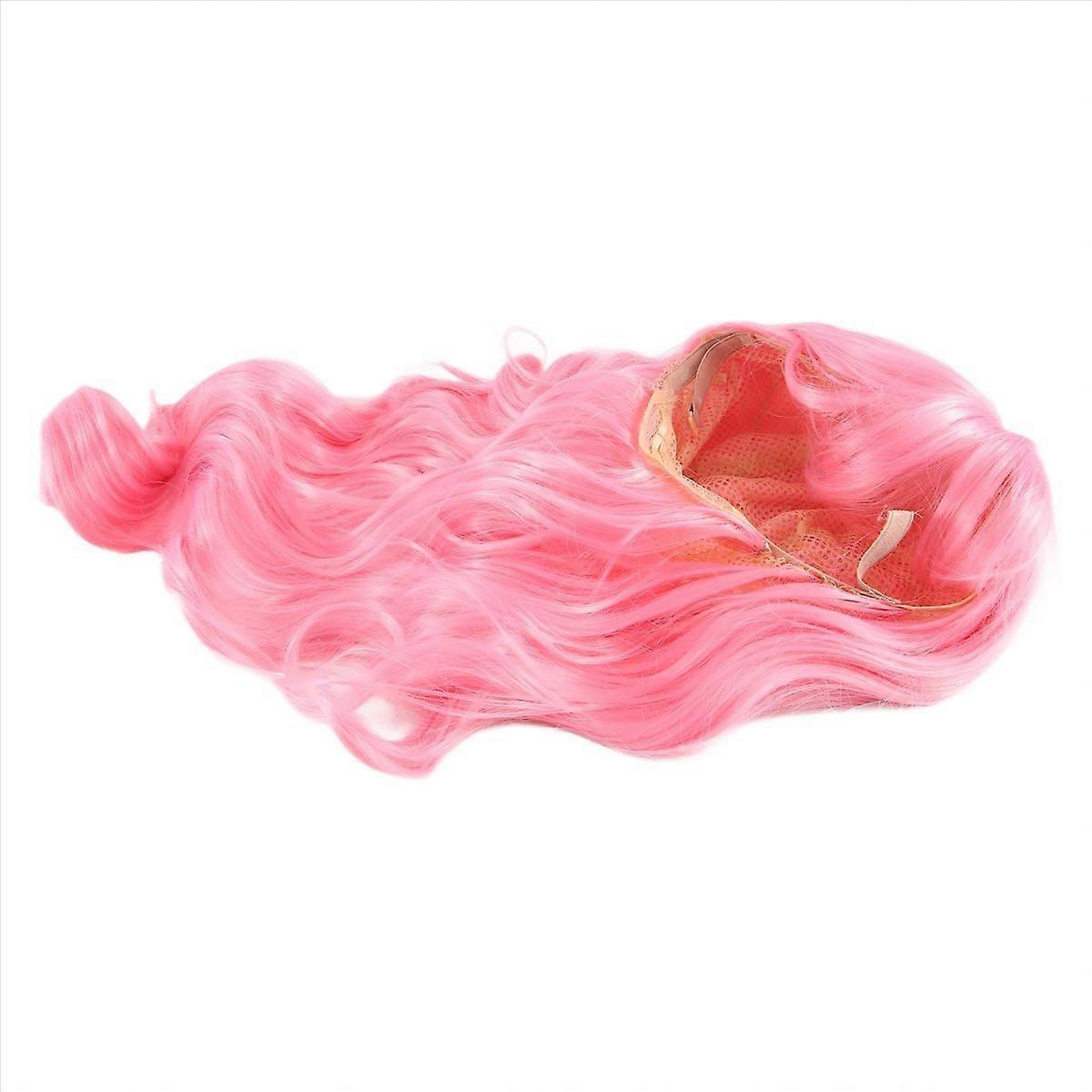Pink Wig with Bangs Long Wavy Wig Full Heat Wig