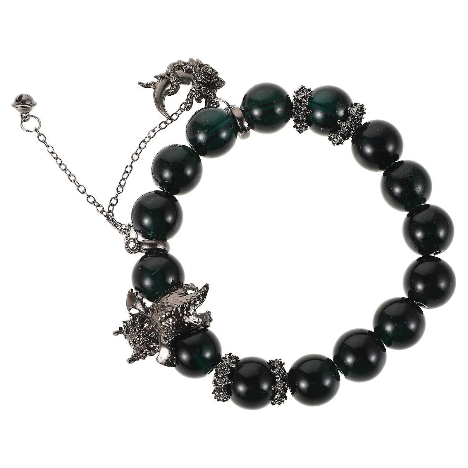 Decorative Dark Green Stone Beaded Bracelet with Snake Charms