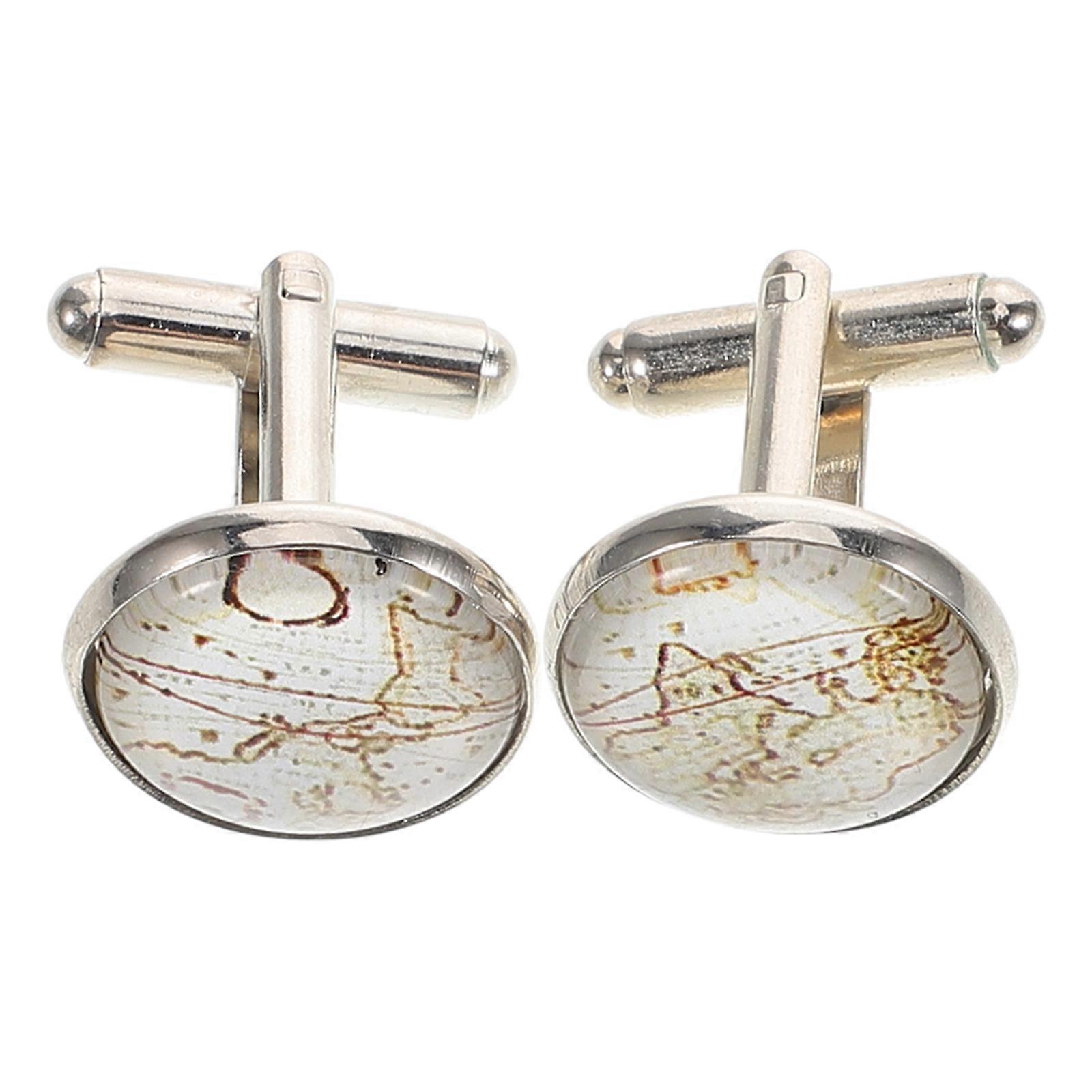 Round Map Cufflinks for Men Metal 1Pair for Business and Wedding