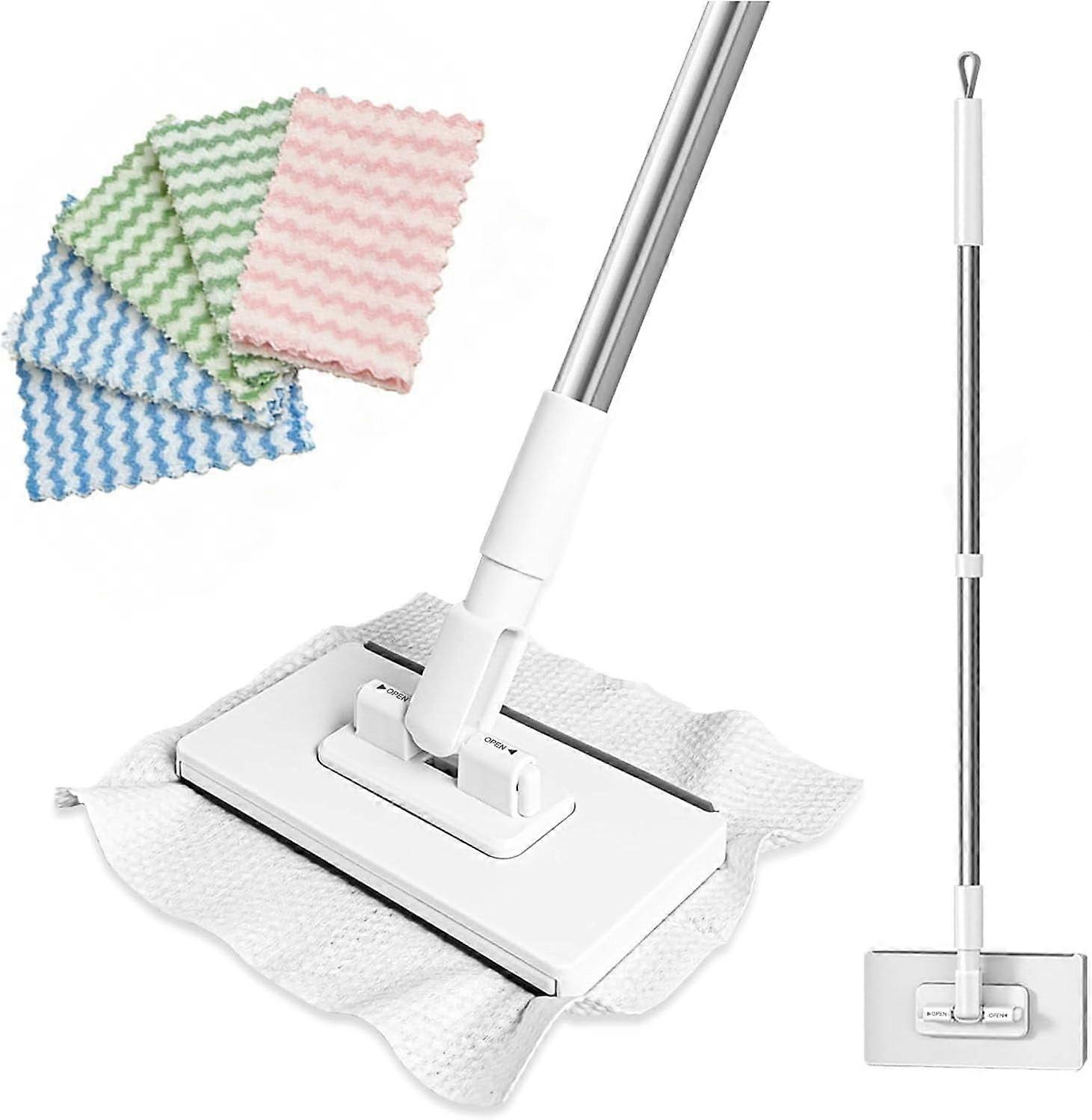 Snap Grip Mini Mop, Zero Touch Retractable Push Pull Convenient Cloth Changing, Wet & Dry Easy Mopping Flat Dust Mop for Gaps Multi-Surface
