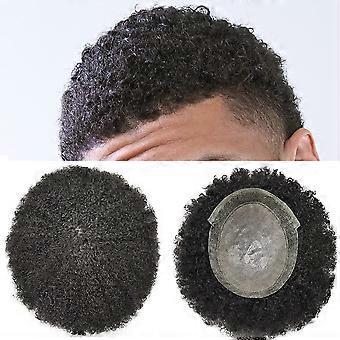 Afro Toupee 8x10 Poly Skin Base Jet Black 6 mm kihara miesten hiuslisäke näkymättömällä hiusrajalla