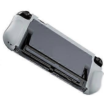 Capa protetora dobrável para 2 dispositivos com suporte ergonômico integrado e capa frontal cinza.