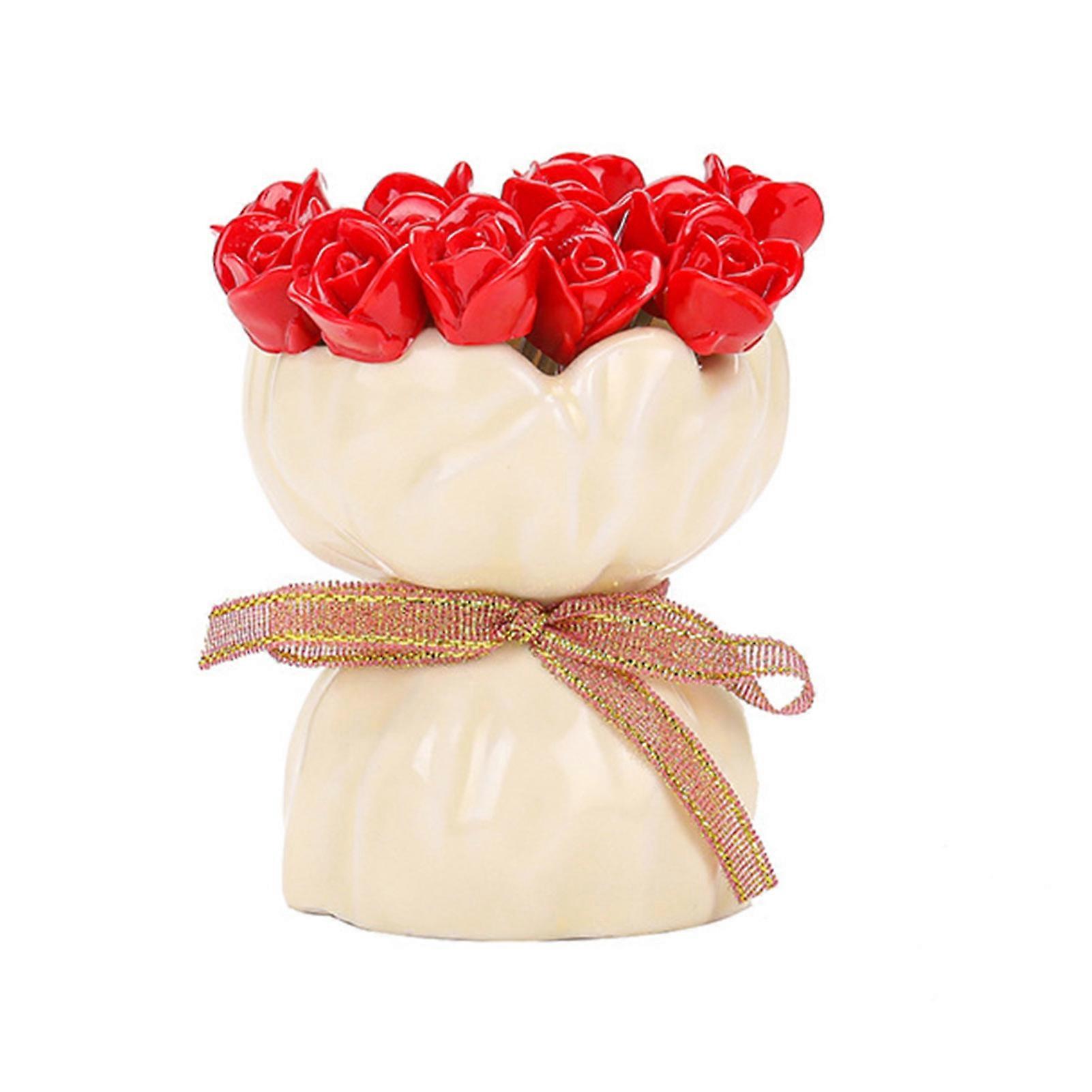 Ceramic Fruit Fork Set With Rose Storage Jar For Appetizers