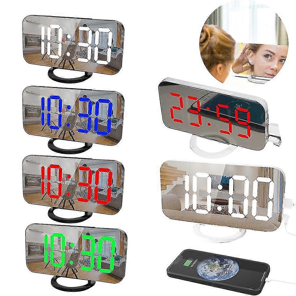 Digital Clock Large Display Led Electric Alarm Clocks Mirror Surface For Makeup