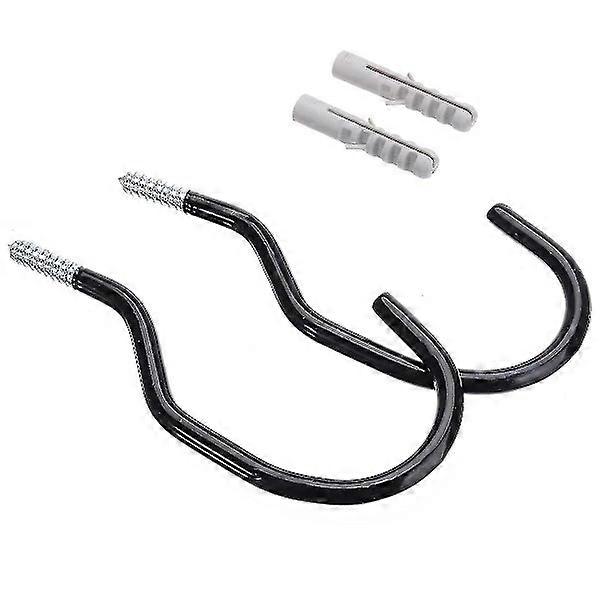 Two bicycle hooks, universal hooks, wall-mounted screw hooks, ceiling compatible - bicycle rack, trapezoidal hooks (black).