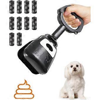 Dog Pooper Scooper - Portable Pet Poop Scooper with Built-in Bag Holder for Yard Outside Dog Walking Comes with 150 Refill Garbage Waste Bags (Black)
