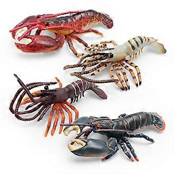 4Pcs Realistic Lobster & Shrimp Figurines, PVC Marine Animal Figures for Kids, Educational Ocean Life Models, Perfect for Playtime, Decorations, and C