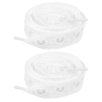 2 Pairs White Heart Cutout Shoe Laces Decorative Polyester Shoelaces for Casual Sneakers Trainers, Daily Footwear Styling Detail  White