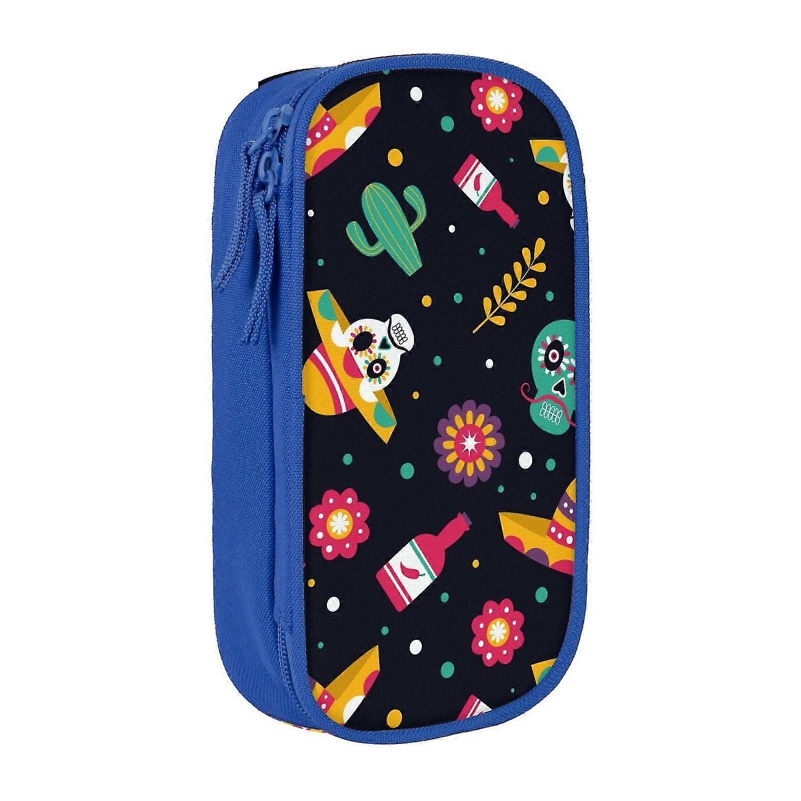 T2089 Large Storage Pencil Case, Mexican Skull Background Pattern