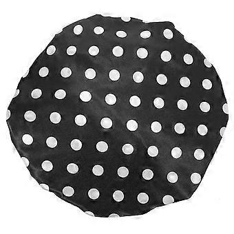 Adjustable Shower Cap Oversized Round Satin Material Accessory compatible with Long Hair Users 30x30x2cm Black with Dots 1Pcs