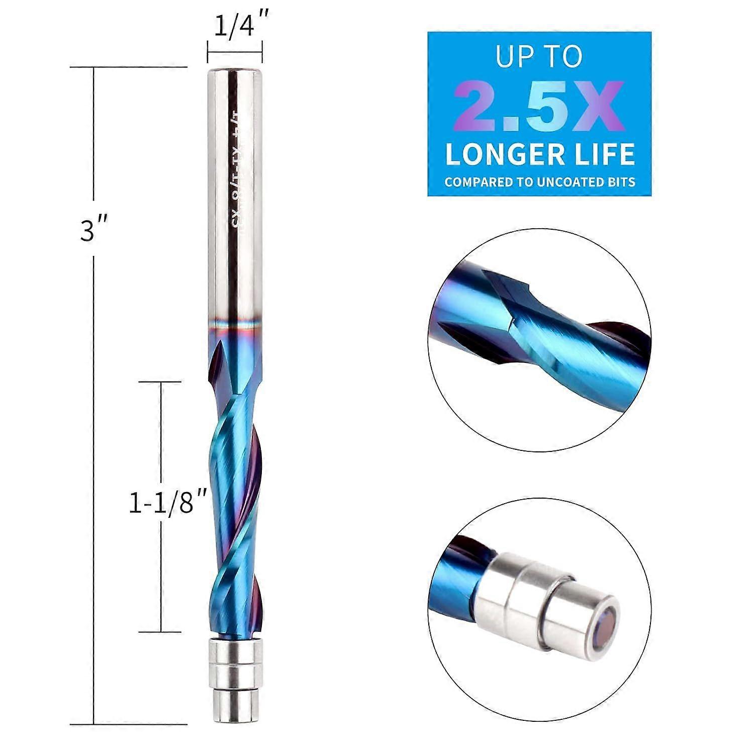 Spiral Flush Trim Router Bit, 1/4 Inch Shank, Solid Carbide