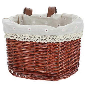 Vintage Fiets Mand Geweven Emmer Draagbare Groentemand Fruitmand Rotan Mand voor Winkelen Fietsen (Bruin)