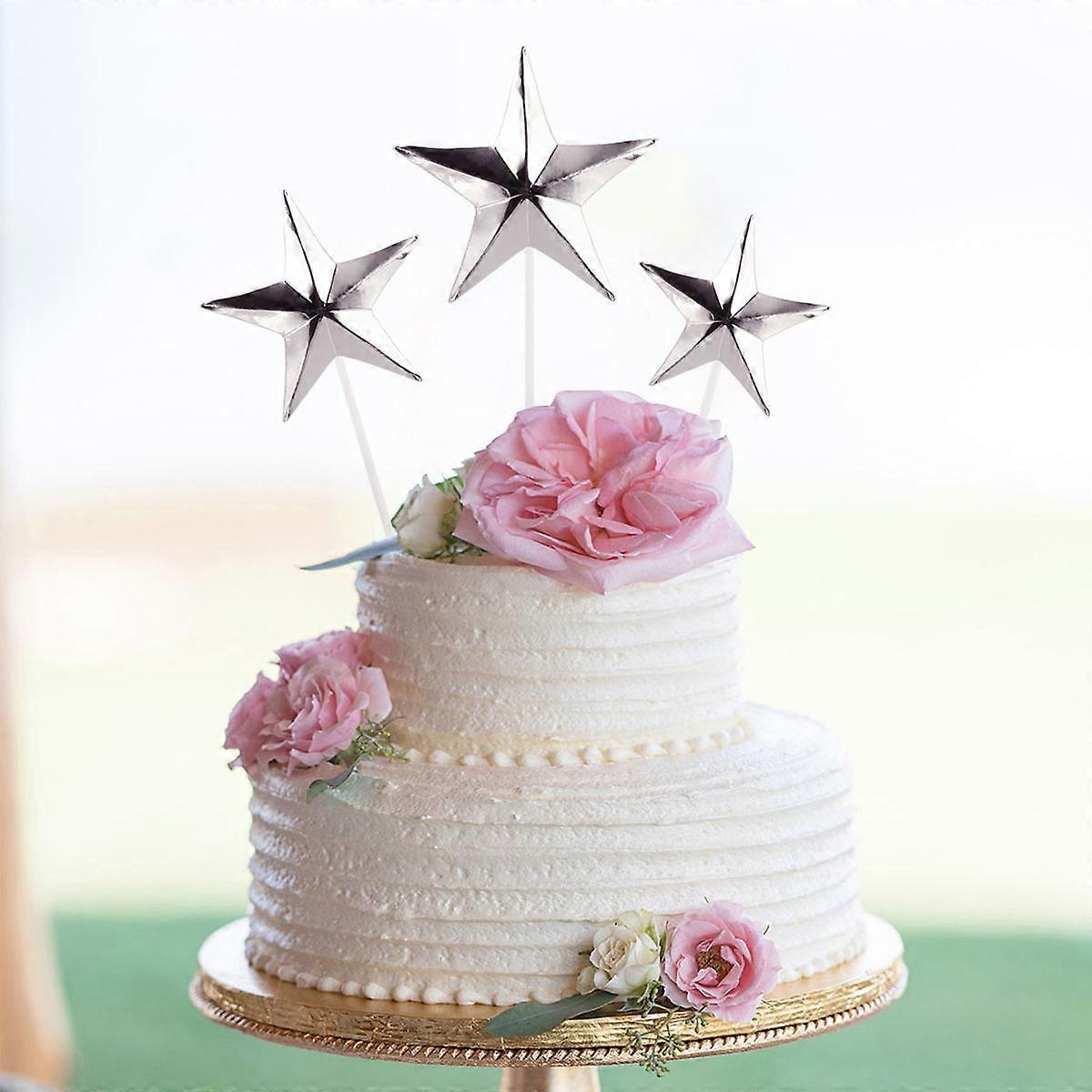 Creative Silver Star Cake Topper for Cake 1Set Insert Set