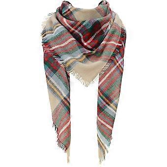 Chunky Tartan Scarf Wrap, Cozy Oversized Shawl, Soft Acrylic Triangle Scarf