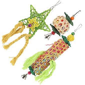 Jouet en bois pour perruche à suspendre, lot de 3 avec crochet